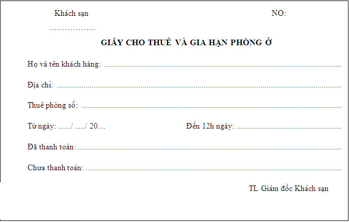 Biểu mẫu lễ tân khách sạn thưởng dùng