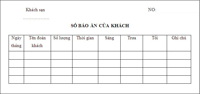 Biểu mẫu lễ tân khách sạn thưởng dùng