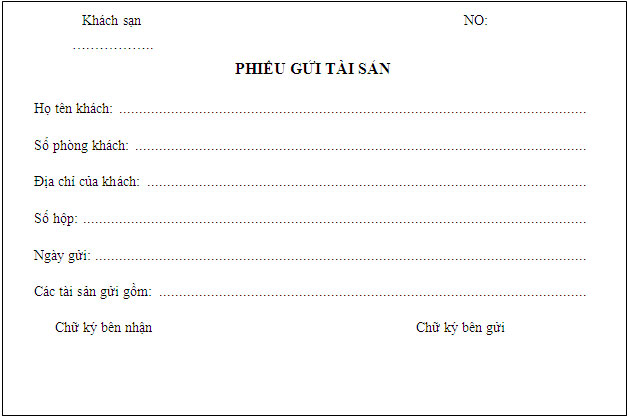 Biểu mẫu lễ tân khách sạn thưởng dùng