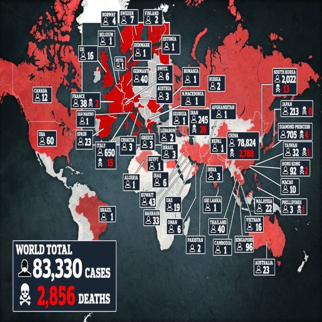 Ban do cac nuoc bi nhiem COVID19