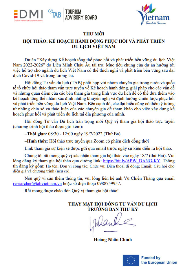 Dự án EU - Xây dựng kế hoạch tổng thể phục hồi và phát triển bền vững DLVN